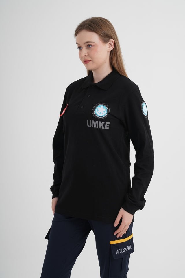 UMKE Siyah Uzun Kollu Lacost T-shirt (Unisex)