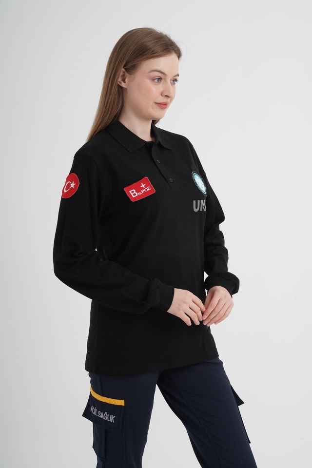 UMKE Siyah Uzun Kollu Lacost T-shirt (Unisex)
