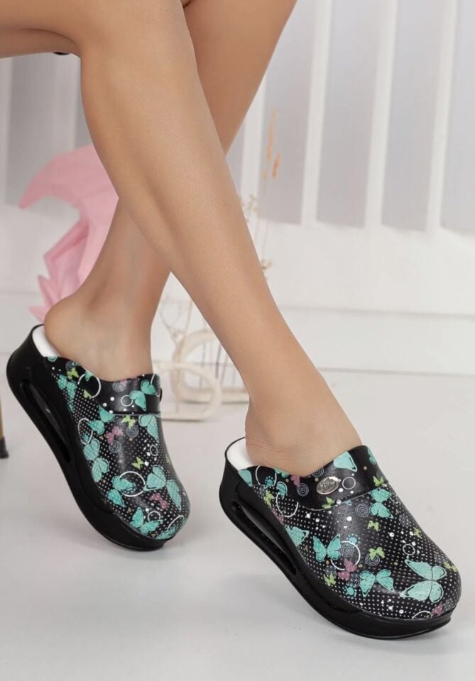 Siyah Kelebek Desenli Airmax Ortopedik Terlik