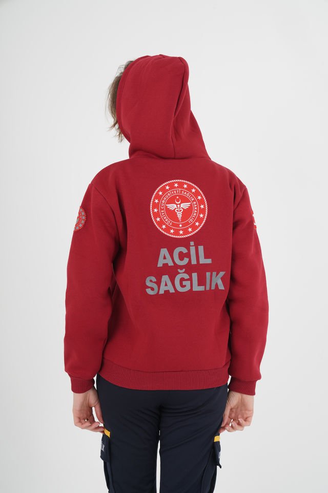 Yeni 112 Acil Sağlık Bordo Kapşonlu Swit (Unisex)