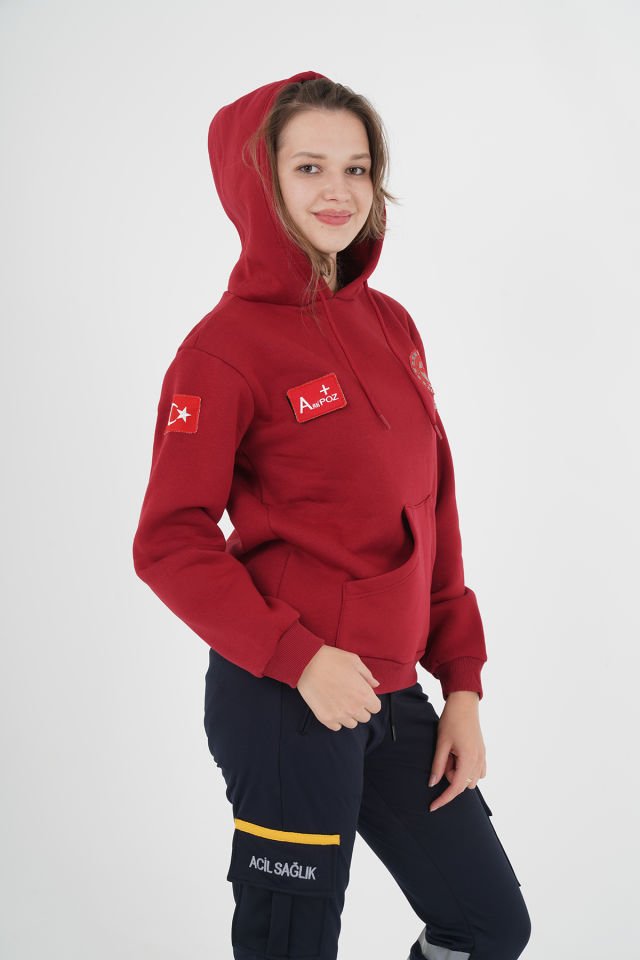 Yeni 112 Acil Sağlık Bordo Kapşonlu Swit (Unisex)