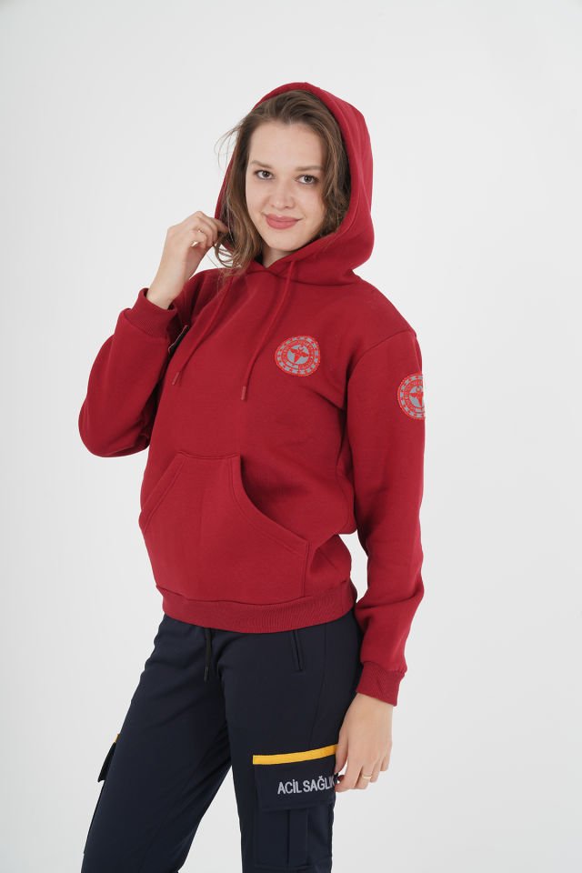 Yeni 112 Acil Sağlık Bordo Kapşonlu Swit (Unisex)