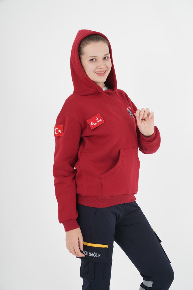 Yeni Paramedik Bordo Kapşonlu Swit (Unisex)