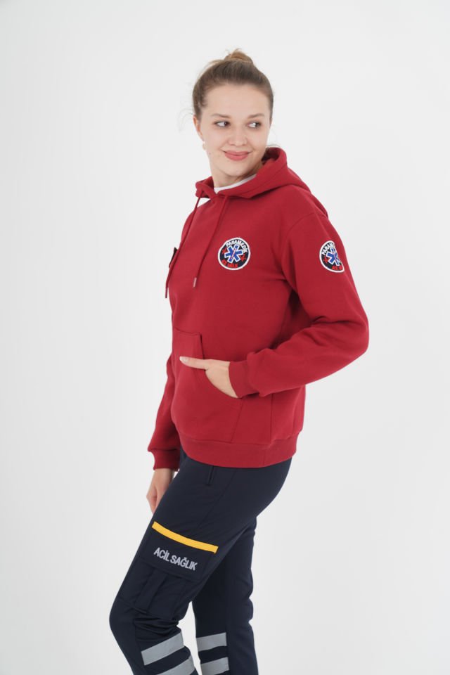 Yeni Paramedik Bordo Kapşonlu Swit (Unisex)
