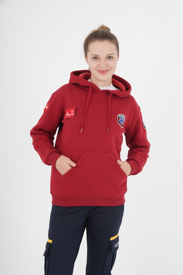 Yeni Paramedik Bordo Kapşonlu Swit (Unisex)