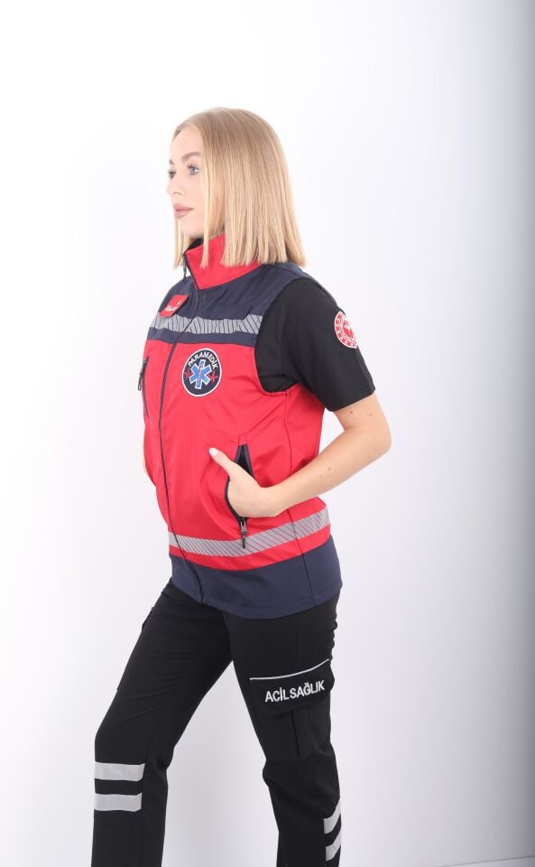 YENİ Kırmızı Paramedik Yelek (Unisex)