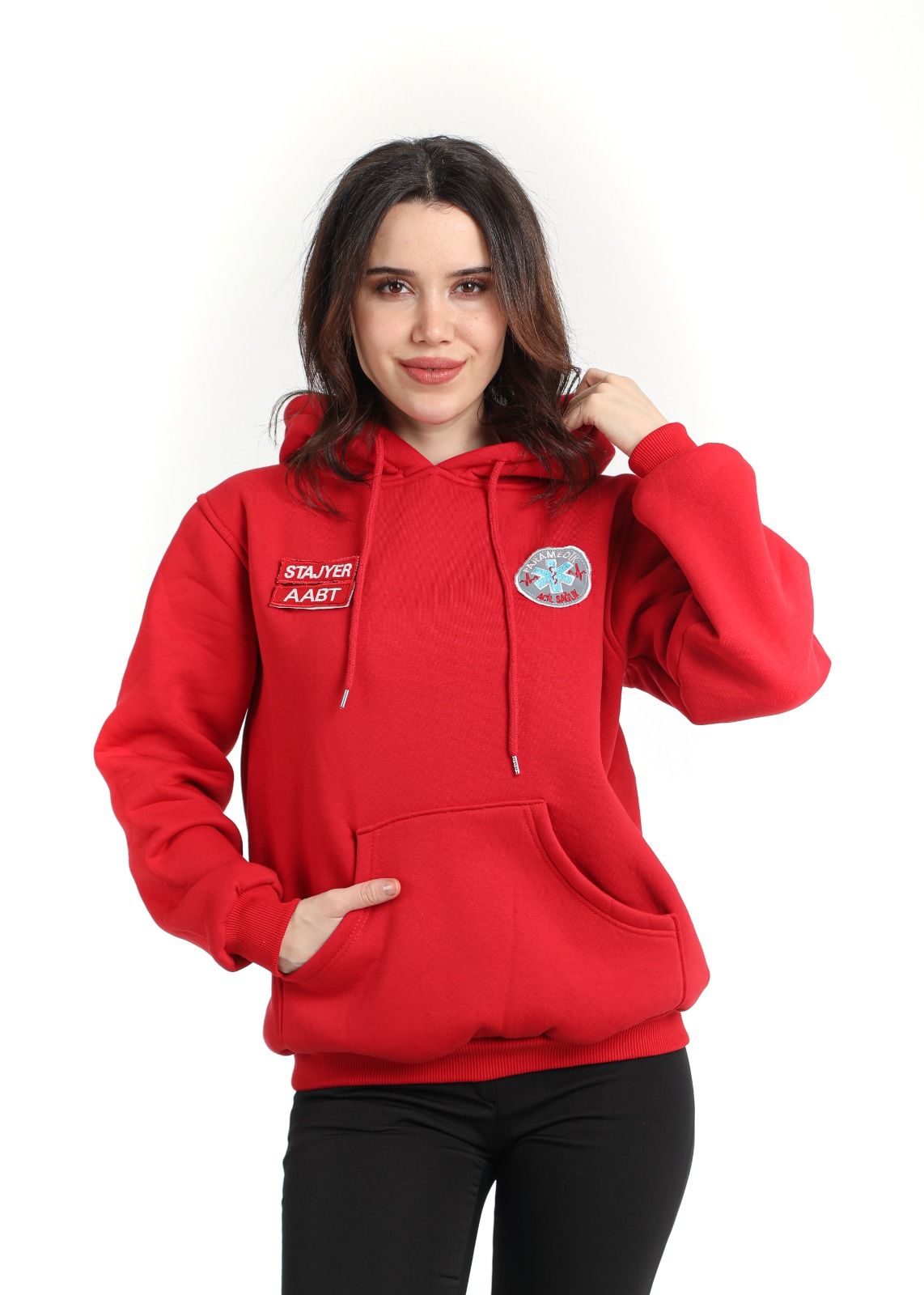 Yeni Kırmızı Paramedik Kapşonlu Swit (Unisex)