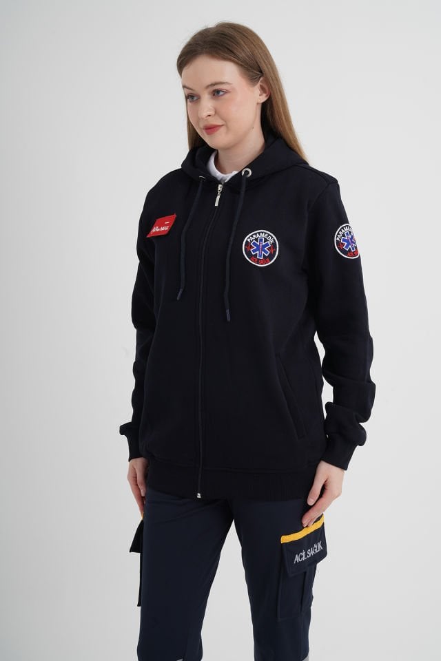 Paramedik Lacivert Kapşonlu Polar (Unisex)