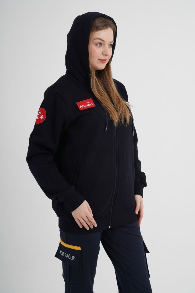 Paramedik Lacivert Kapşonlu Polar (Unisex)