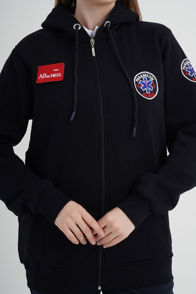 Paramedik Lacivert Kapşonlu Polar (Unisex)
