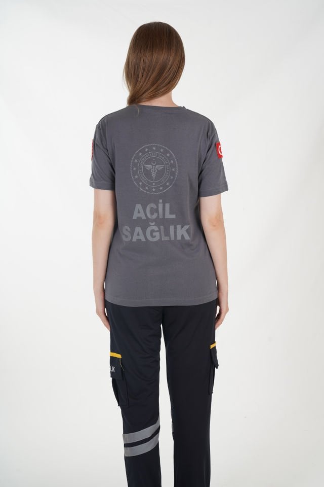 Yeni 112 Acil Sağlık Sıfır Yaka Füme Penye T-shirt (Unisex)