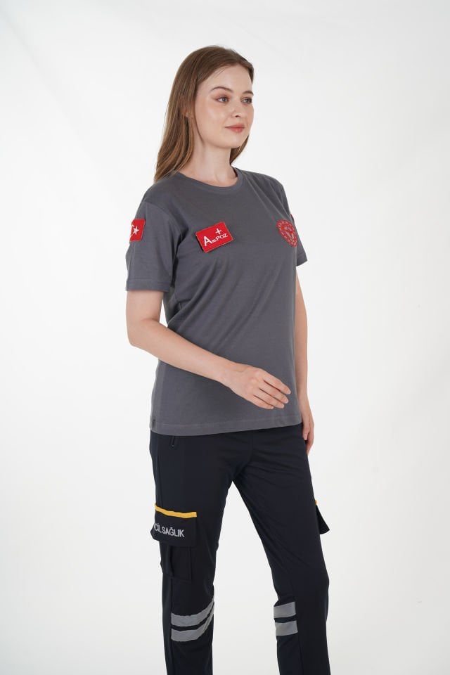 Yeni 112 Acil Sağlık Sıfır Yaka Füme Penye T-shirt (Unisex)