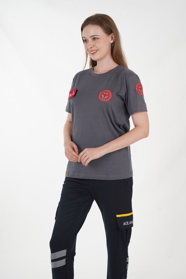 Yeni 112 Acil Sağlık Sıfır Yaka Füme Penye T-shirt (Unisex)