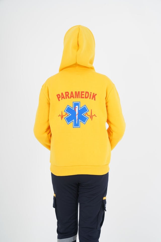 Yeni Sarı Paramedik Kapşonlu Swit (Unisex)