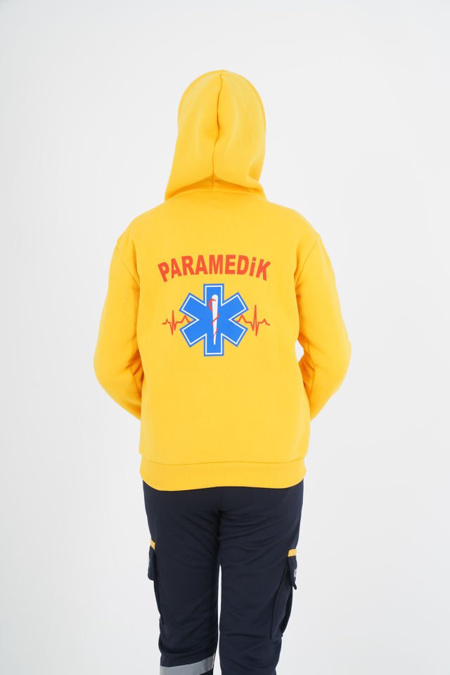 Yeni Sarı Paramedik Kapşonlu Swit (Unisex)