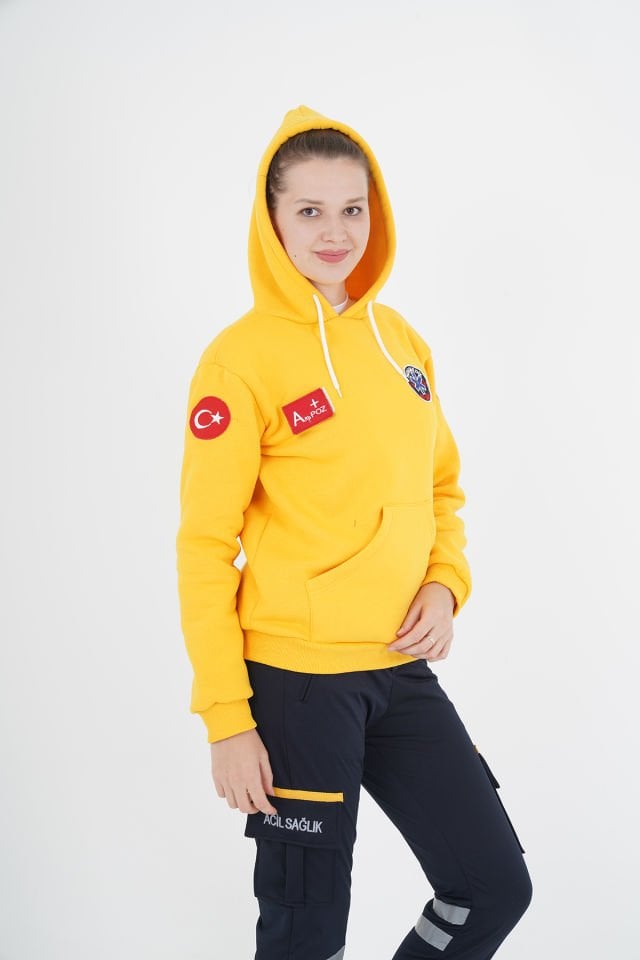 Yeni Sarı Paramedik Kapşonlu Swit (Unisex)