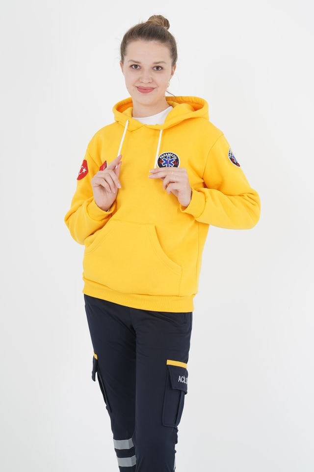 Yeni Sarı Paramedik Kapşonlu Swit (Unisex)