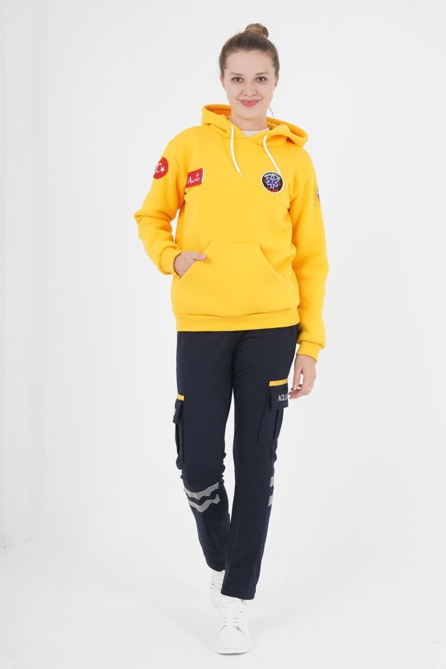 Yeni Sarı Paramedik Kapşonlu Swit (Unisex)