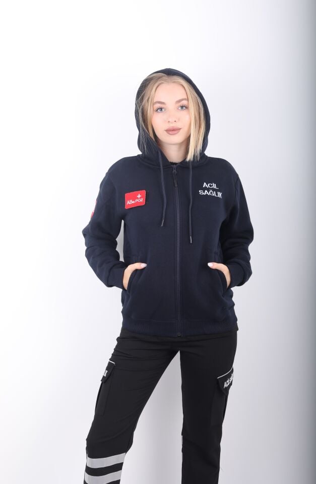 Acil Sağlık Lacivert Kapşonlu Polar (Unisex)