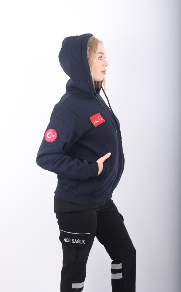 Acil Sağlık Lacivert Kapşonlu Polar (Unisex)