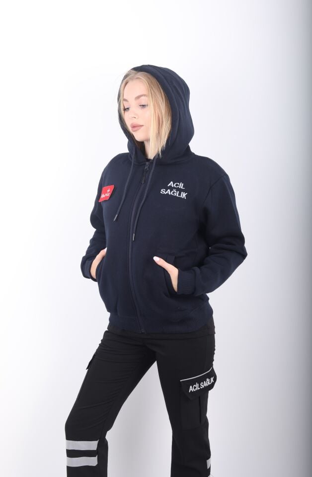 Acil Sağlık Lacivert Kapşonlu Polar (Unisex)
