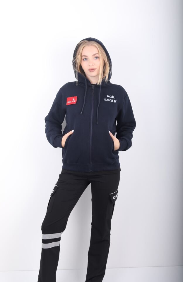 Acil Sağlık Lacivert Kapşonlu Polar (Unisex)