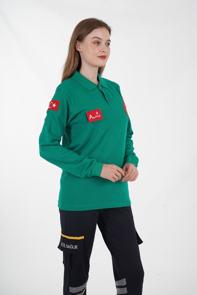 Yeni 112 Acil Sağlık Açık Yeşil Uzun Kollu Lacost T-shirt (Unisex)