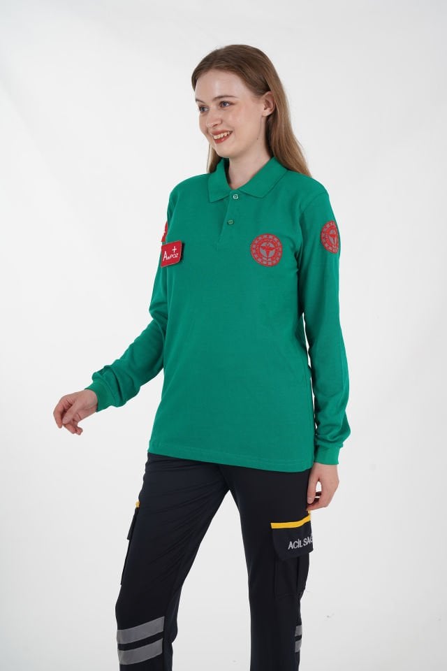 Yeni 112 Acil Sağlık Açık Yeşil Uzun Kollu Lacost T-shirt (Unisex)