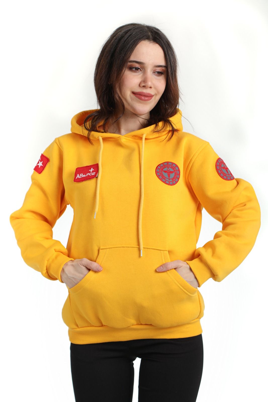 Yeni 112 Acil Sağlık Sarı Kapşonlu Swit (Unisex)