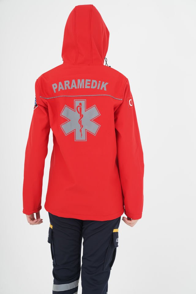 Yeni Paramedik Kırmızı Shoftshell Mont (Unisex-Su Geçirmez)