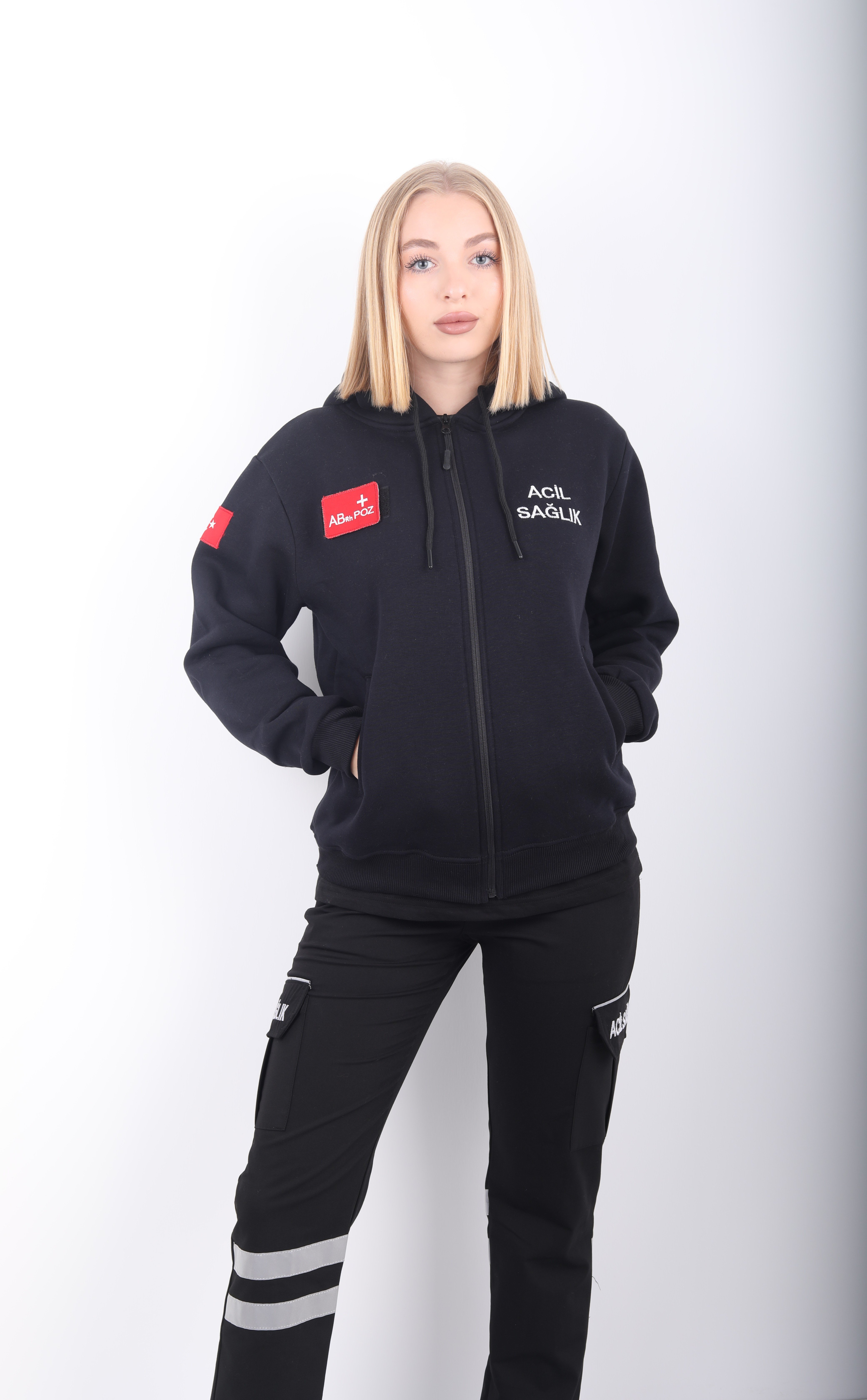 Acil Sağlık Siyah Kaponlu Polar (Unisex)