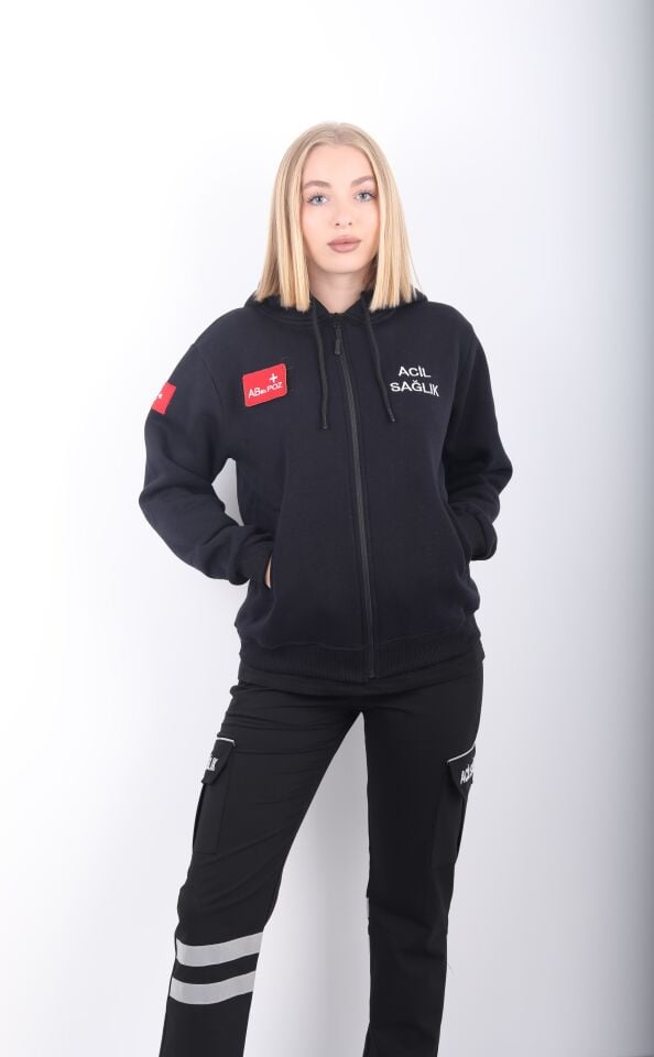 Acil Sağlık Siyah Kaponlu Polar (Unisex)