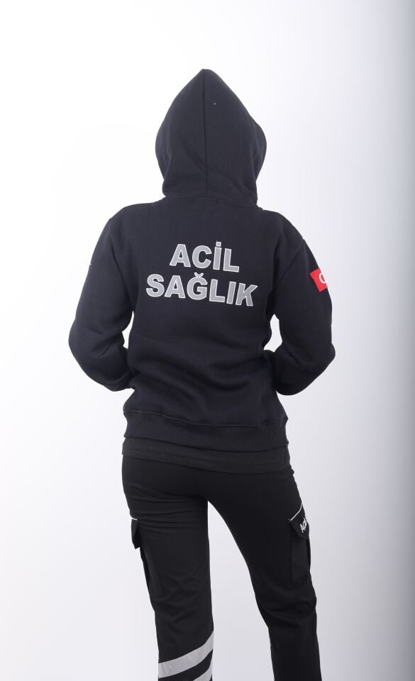 Acil Sağlık Siyah Kaponlu Polar (Unisex)
