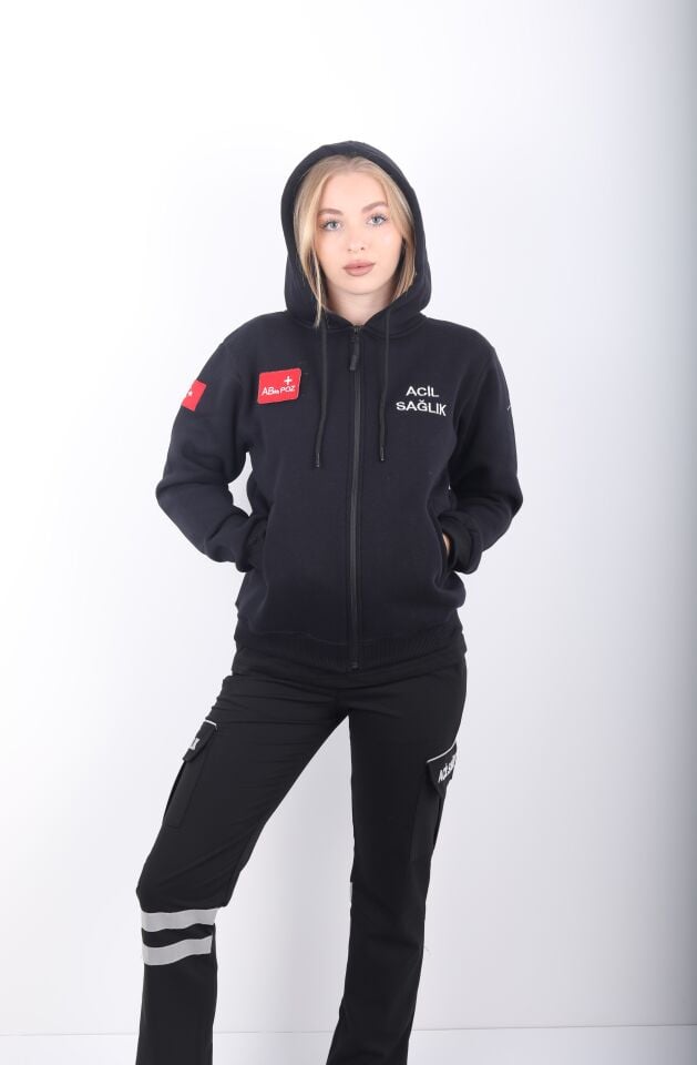 Acil Sağlık Siyah Kaponlu Polar (Unisex)
