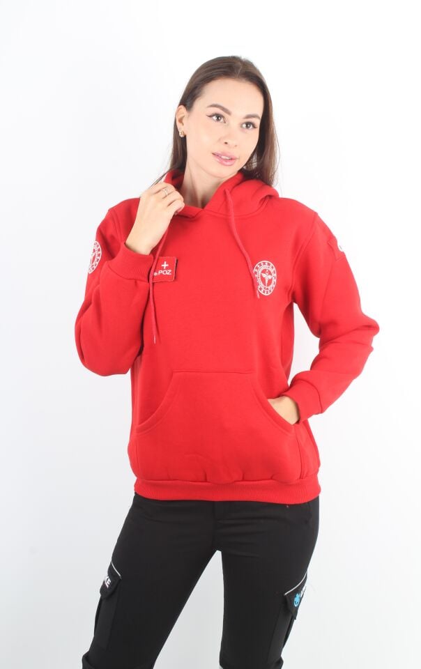 Yeni 112 Acil Kırmızı Kapşonlu Swit (Unisex)