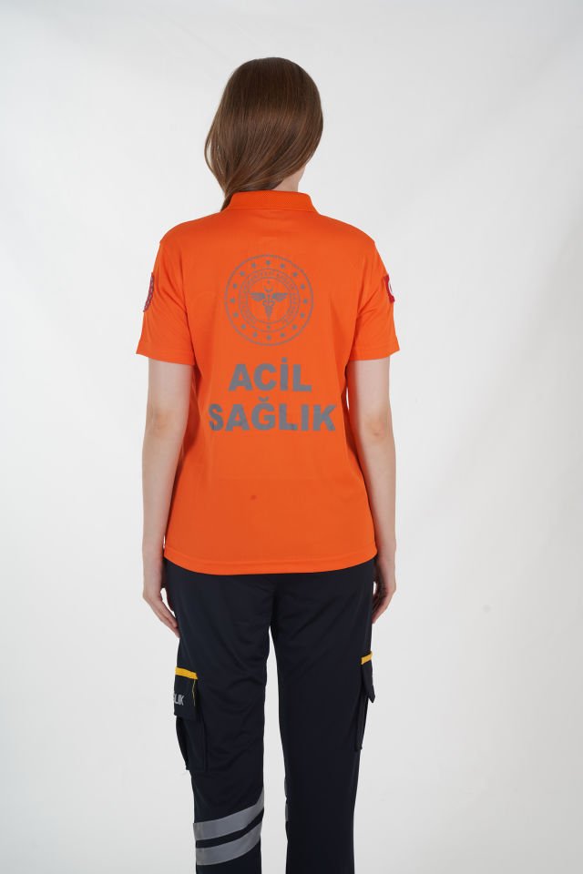 Yeni 112 Acil Sağlık Turuncu Polo Yaka Comfort T-shirt (Unisex-Fileli)