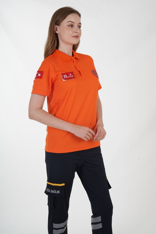 Yeni 112 Acil Sağlık Turuncu Polo Yaka Comfort T-shirt (Unisex-Fileli)
