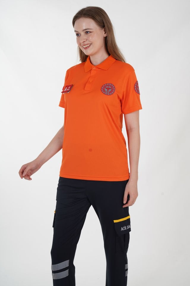 Yeni 112 Acil Sağlık Turuncu Polo Yaka Comfort T-shirt (Unisex-Fileli)