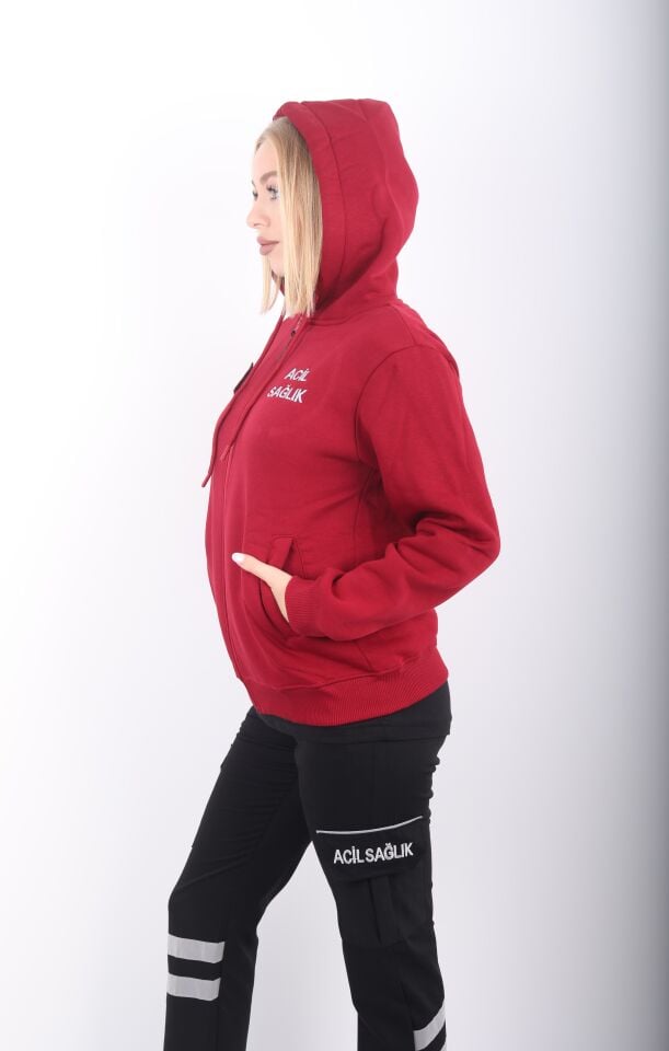Acil Sağlık Bordo Kapşonlu Polar (Unisex)