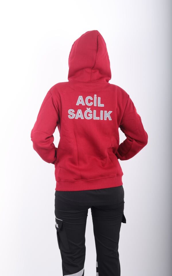 Acil Sağlık Bordo Kapşonlu Polar (Unisex)