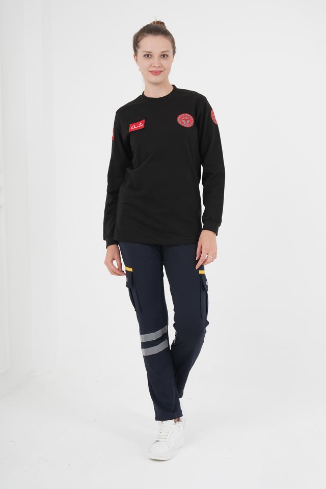 Yeni 112 Acil Sağlık Siyah Sıfır Yaka Swit (Unisex- 2 İplik)
