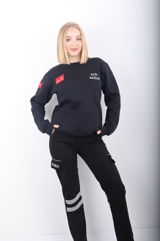 Acil Sağlık Lacivert Sıfır Yaka Swit (3 İplik-Unisex)