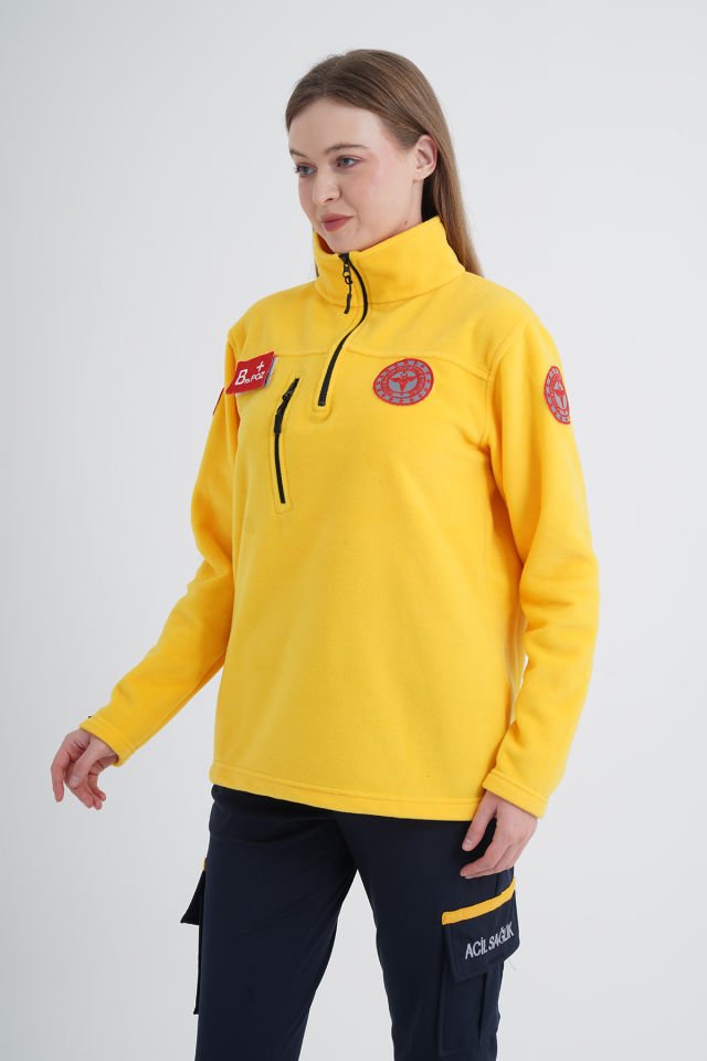 Yeni Sarı 112 Acil Sağlık Fermuarlı Swit (Unisex)