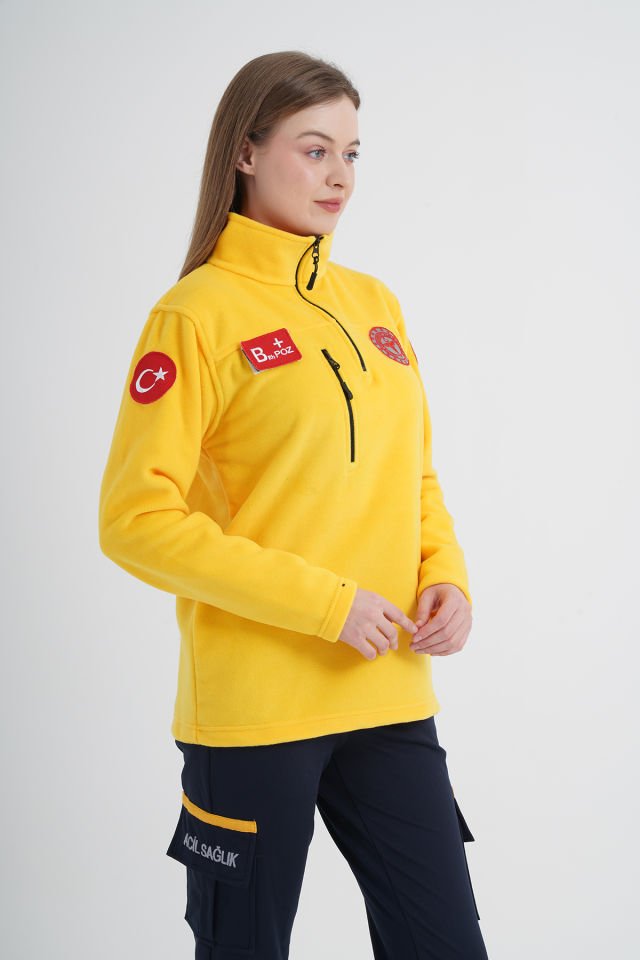 Yeni Sarı 112 Acil Sağlık Fermuarlı Swit (Unisex)