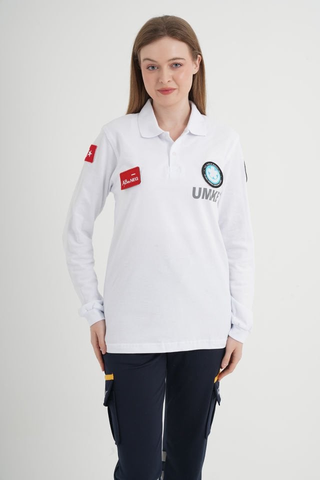 Yeni UMKE Beyaz Uzun Kollu Lacost T-shirt (Unisex)