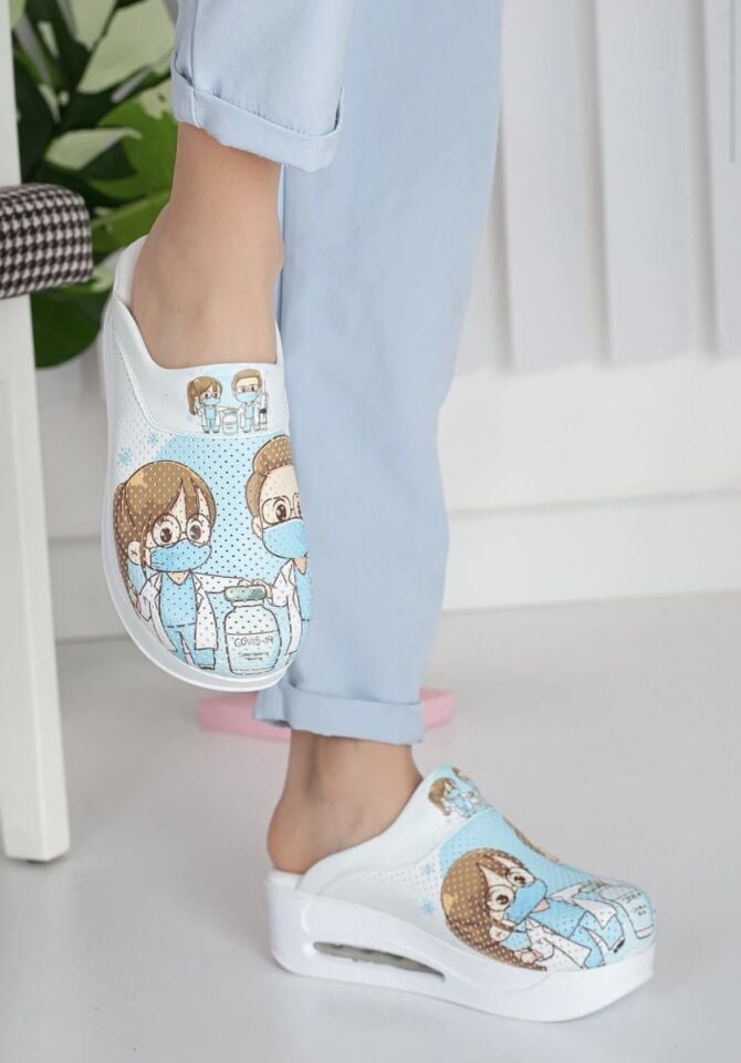Doktor-Hemşire Desenli Ortopedik Airmax Terlik