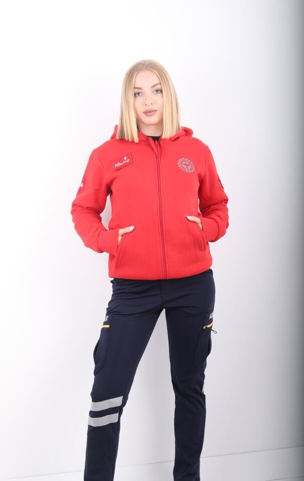 112 Acil Sağlık Kırmızı Kapşonlu Polar (Unisex)