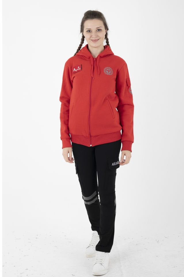 Yeni Acil Sağlık Kırmızı Kapşonlu Polar (Unisex)