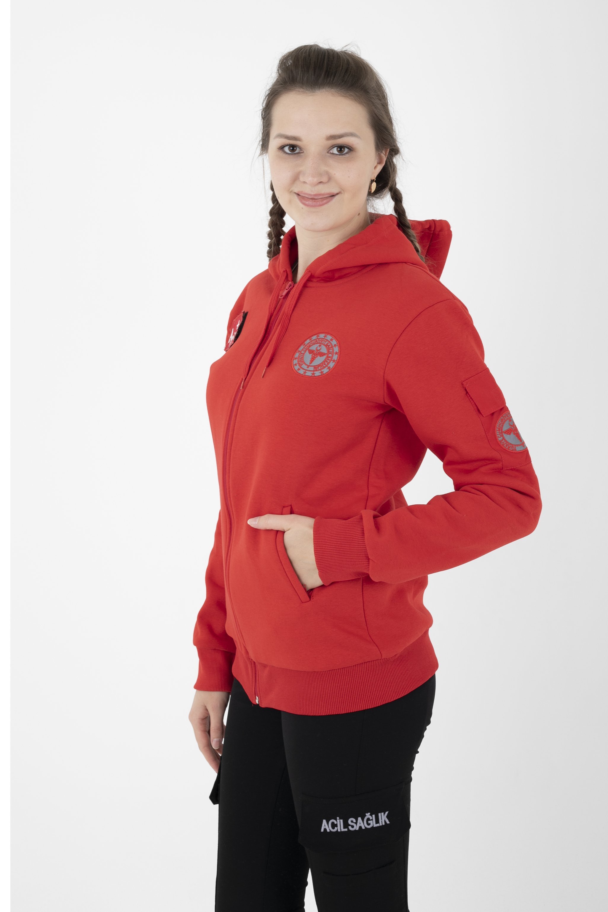 Yeni Acil Sağlık Kırmızı Kapşonlu Polar (Unisex)