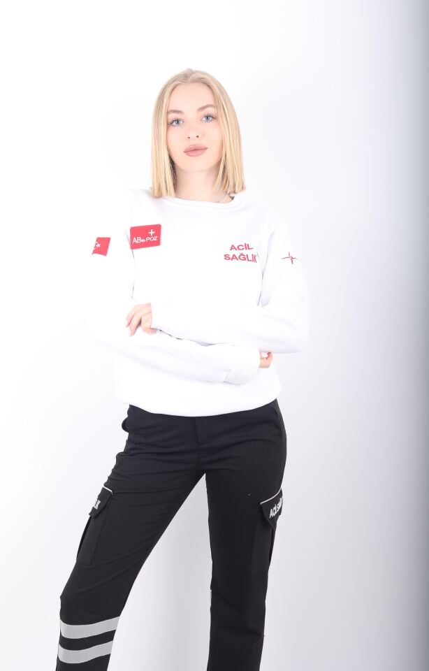 Acil Sağlık Beyaz Sıfır Yaka Swit (Unisex-3 İplik)